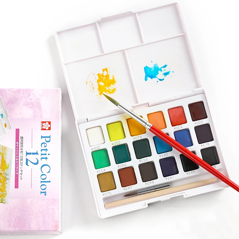 Japan SAKURA Mini Solid acquerello 12/18 colori Graffiti pittura acquerello Color Box Art Supplies