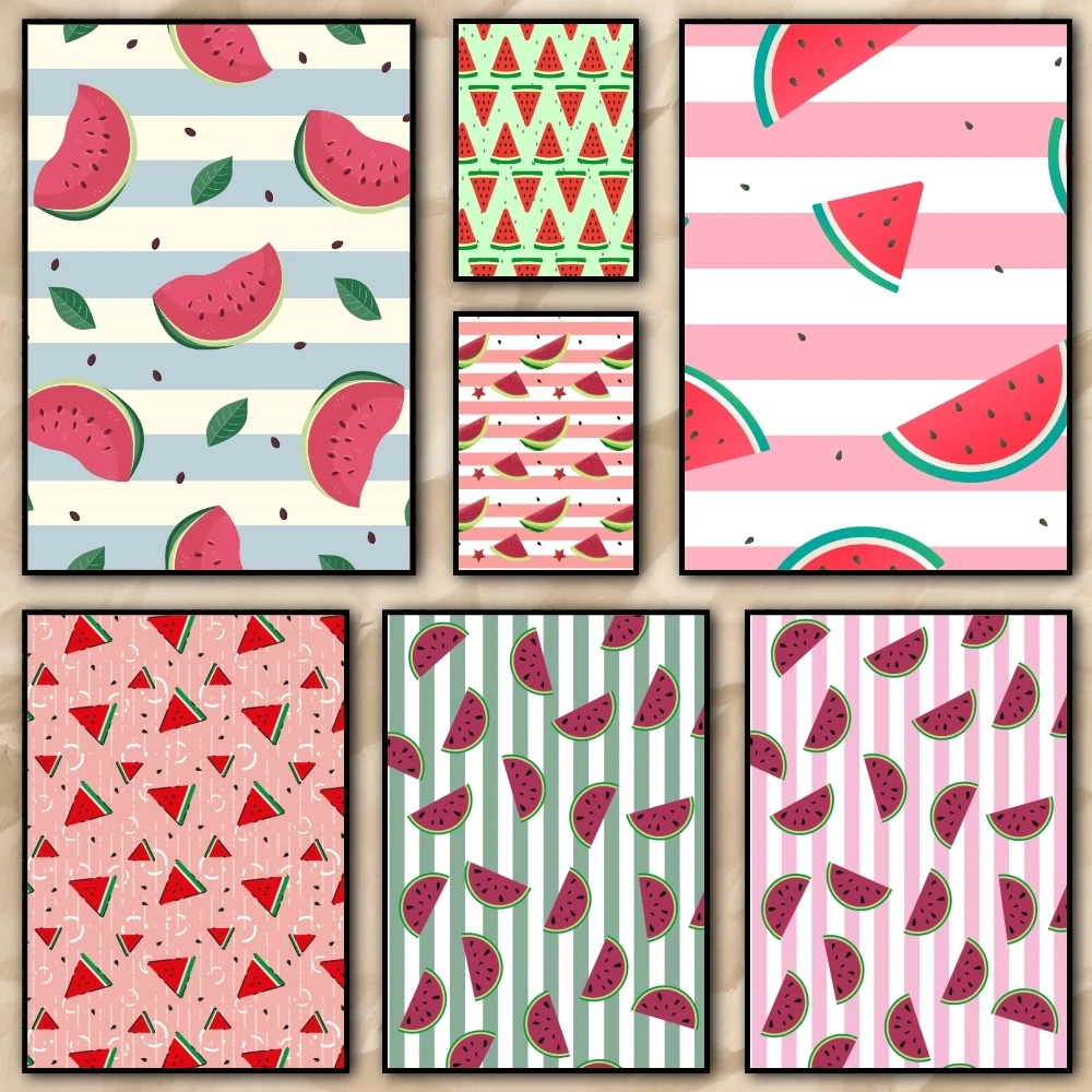 1PC--Watermelon Pattern INS Girl Painting Calligraphy pictures Room Home bedroom interior wall decoration Canvas Poster art m