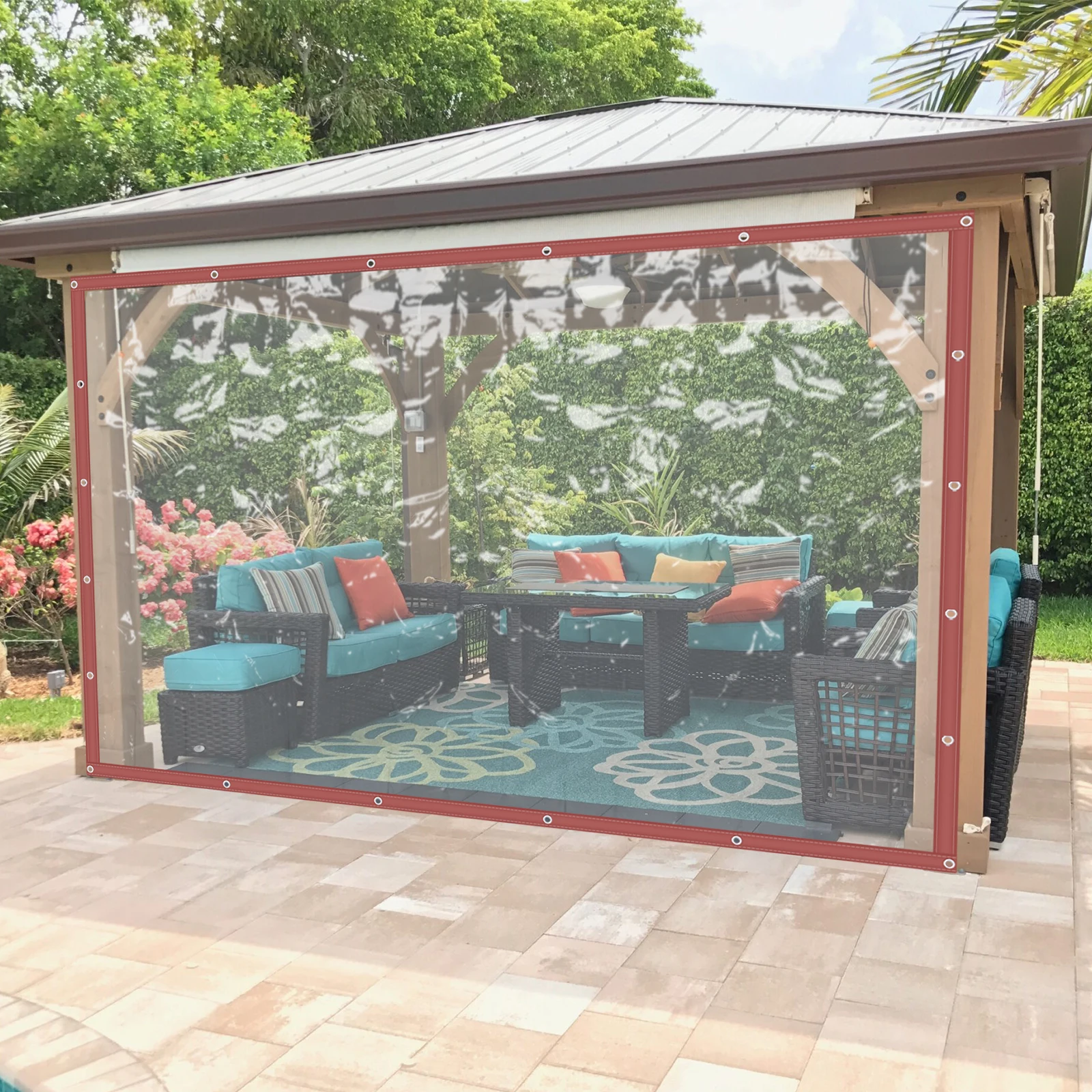 PVC Outdoor Transparent Waterproof Fabric Gazebo Awning with Metal Holes Transparent PVC Waterproof Tarp