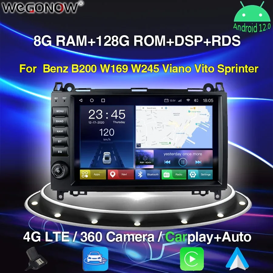 

Carplay 9 "DSP Android 12.0 4G LTE 8 ГБ 128 ГБ Автомобильный DVD-плеер GPS WIFI Bluetooth Радио для Benz B200 W169 W245 Viano Vito Sprinter