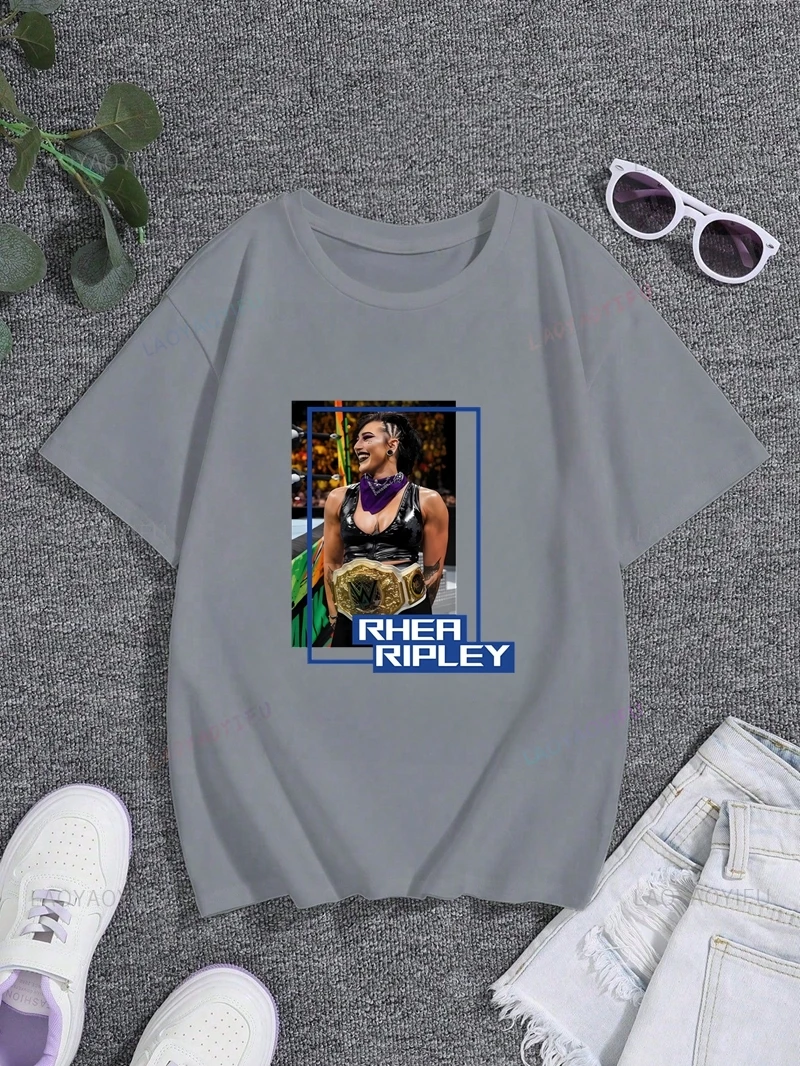 Rhea Ripley Wrestler Print T-shirt Top Rhea Ripley Neutral Trend Harajuku Short Sleeved Neutral Shirt Cotton T-shirt