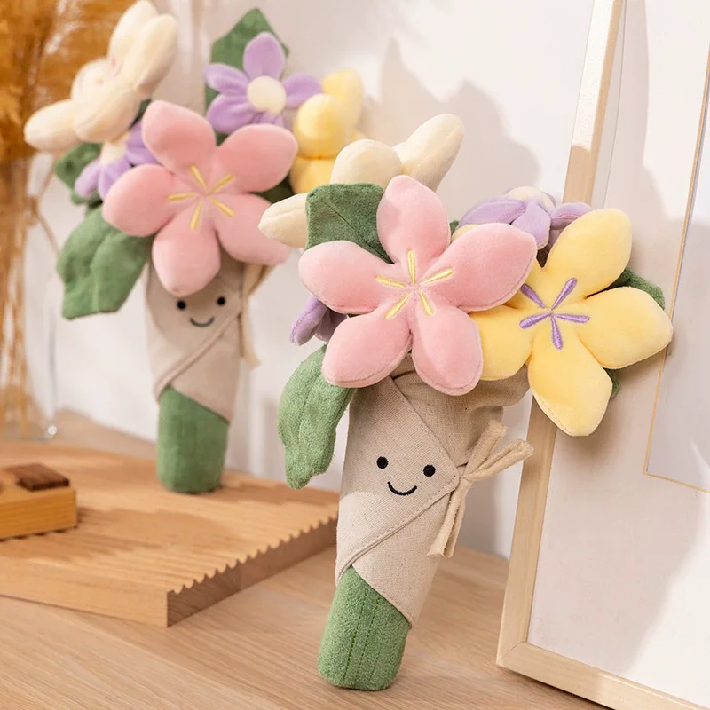 Simulated Plush Flower Bouquet Valentine's Day Stuffed Flowers Handheld Artificial Rose Flower Girl Christmas Gifts Flowers