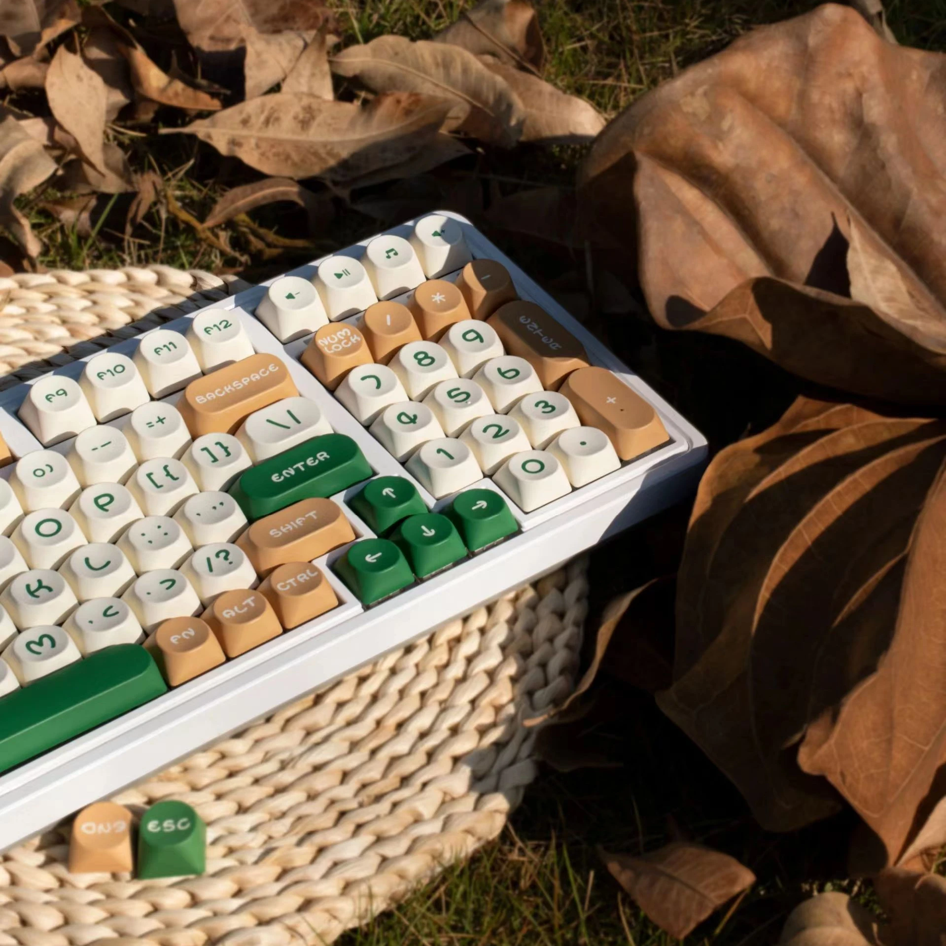 Anhing Mood-teclas de doble disparo para teclado mecánico, accesorios para teclados, color verde y marrón, 130 teclas, perfil MOA, PBT