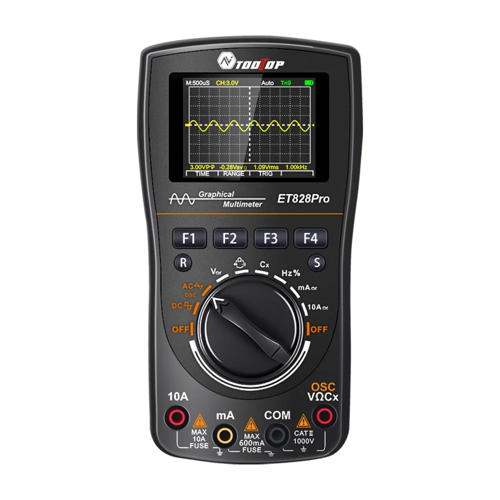 

Sampling 50Msps Bandwidth 10MHz Oscilloscope and 6000 Counts Auto-ranging 2-IN-1 Oscilloscope Waveform and Digital Multimeter
