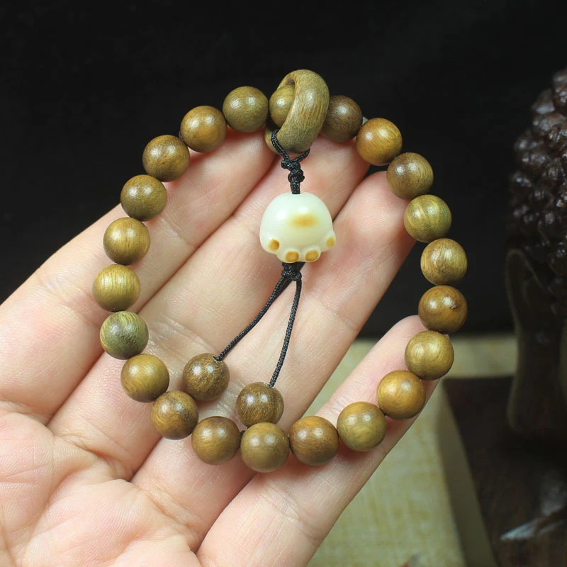 

Браслет из зеленого сандалового дерева 8 мм с подвеской в виде кошачьей лапки, унисекс, бусины для медитации с ароматным запахом