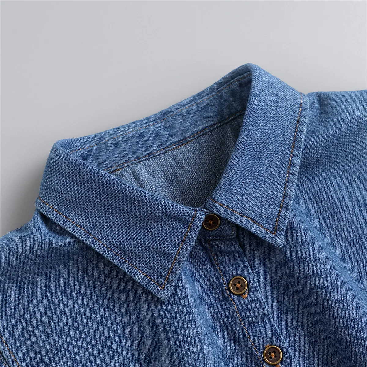 Versatile Korean Denim Shirt with Decorative Sweater Fake Collar for Men and Women Spring Autumn Fashion