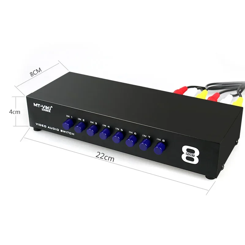 8 Ports Composite 3 RCA Switcher 8 in 1 out AV Video L/R Audio Signal Switcher Selector 8x1 for VCR DVD TV TSB Game Consoles