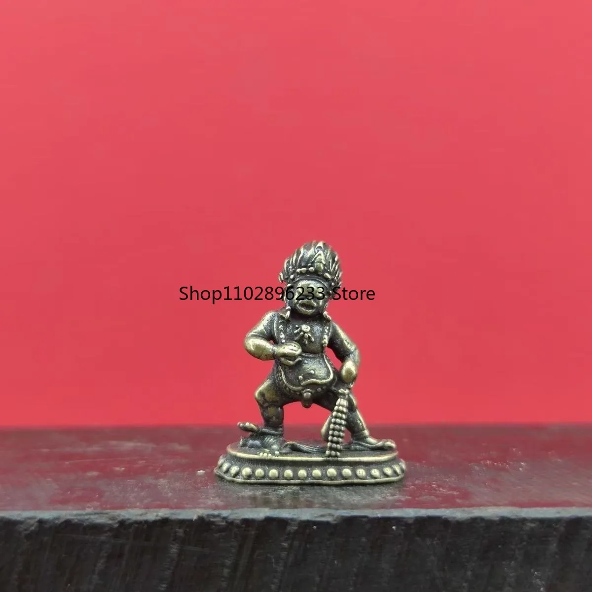 Mini Brass Black Jambhala Statue - Tibetan Buddhist Wealth Deity Figurine