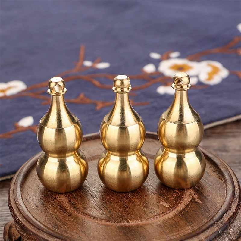 Traditional Chinese Natural Feng Shui Gourd Brass Handicraft Mini Storage Crafts Buddhist Good Luck Home Ornament Car Decoration