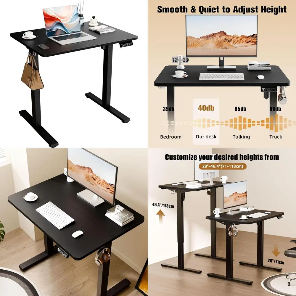 

Adjustable Height Sit-Stand Desk 80x60cm, Splicing Top Desk for Home Office, Black Frame