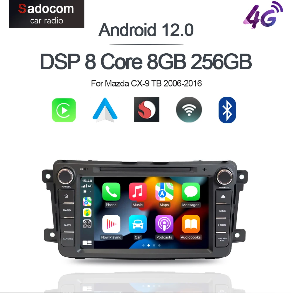 

720P 8" Wireless Carplay Android 12.0 8G+128G 8Core GPS Car android Player radio Wifi multimedia For Mazda CX9 CX-9 TB 2006-2016