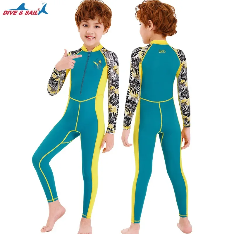 Children Swimsuit Boys Sunscreen One-Piece Diving Suit Long-Sleeved Quick-Drying Kids Anti-Jellyfish Wetsuit Swimming Rash Guard