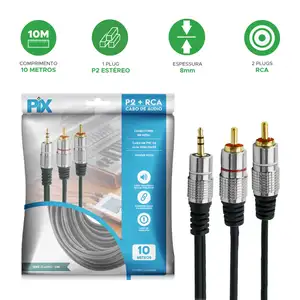 Cabo Profissional De Áudio P2 + 2 Rca Blindado 10 Metros 24k 6 principais vendas cabo 2rca blindado - №3