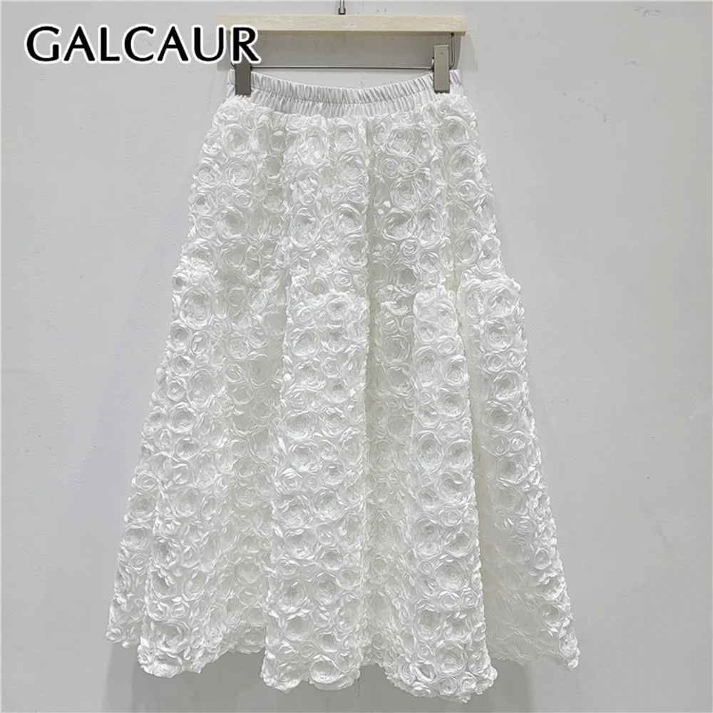 Юбка миди GALCAUR с объемными 3D цветами и вставками, свободного кроя, с эластичной талией, А-силуэт, женская, модная, новый стиль 2026
