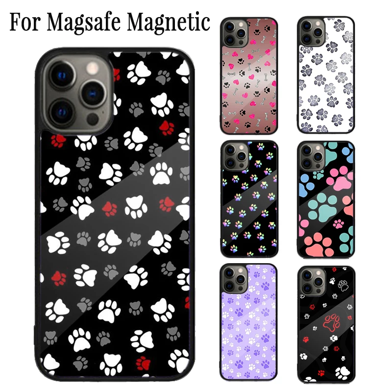 Animal Dog Paw Prints Magnetic Phone Case Coque For iPhone 16 15 14 Plus 13 12 Mini 11 Pro Max Magsafe Wireless Charging Cover