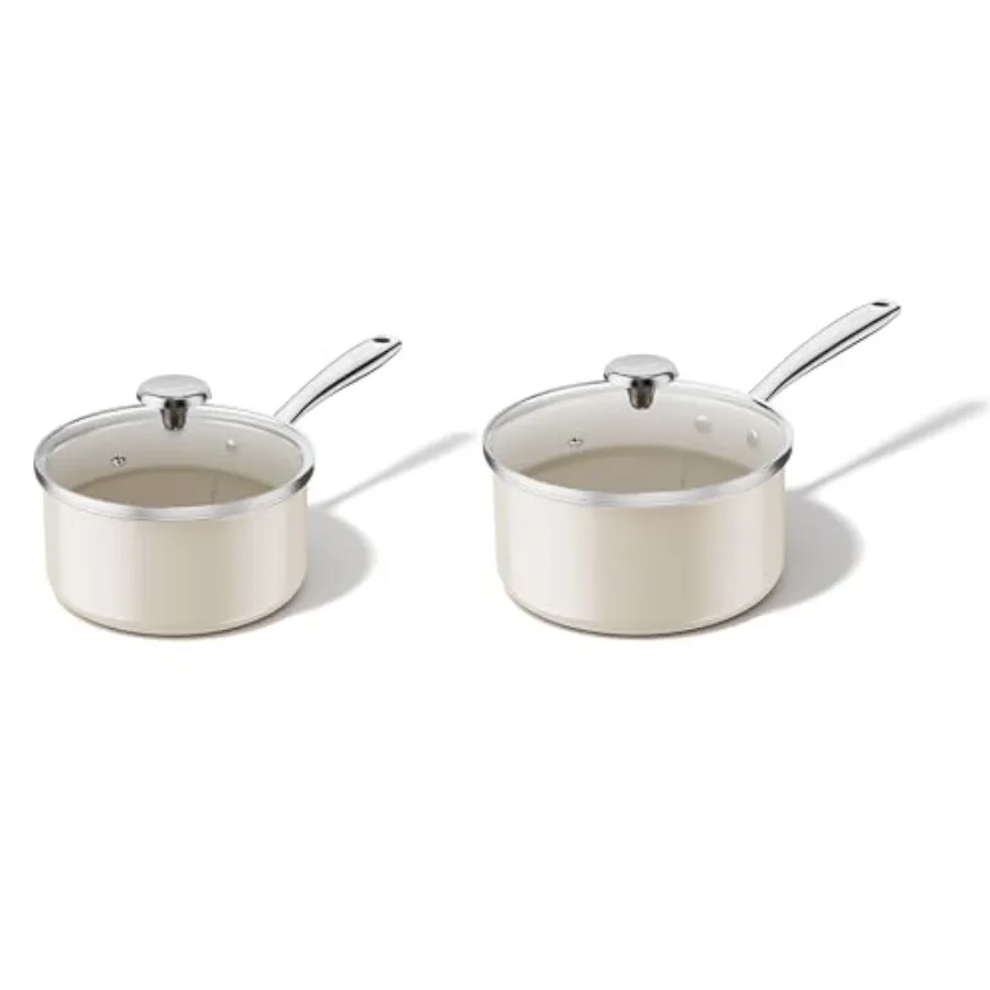 

Ceramic Sauce Pan with Lid, 2.5QT+3.5QT White Saucepans Set, Nonstick Cooking Pot Set with Stay-Cool Handle, Non Toxic Small Pot