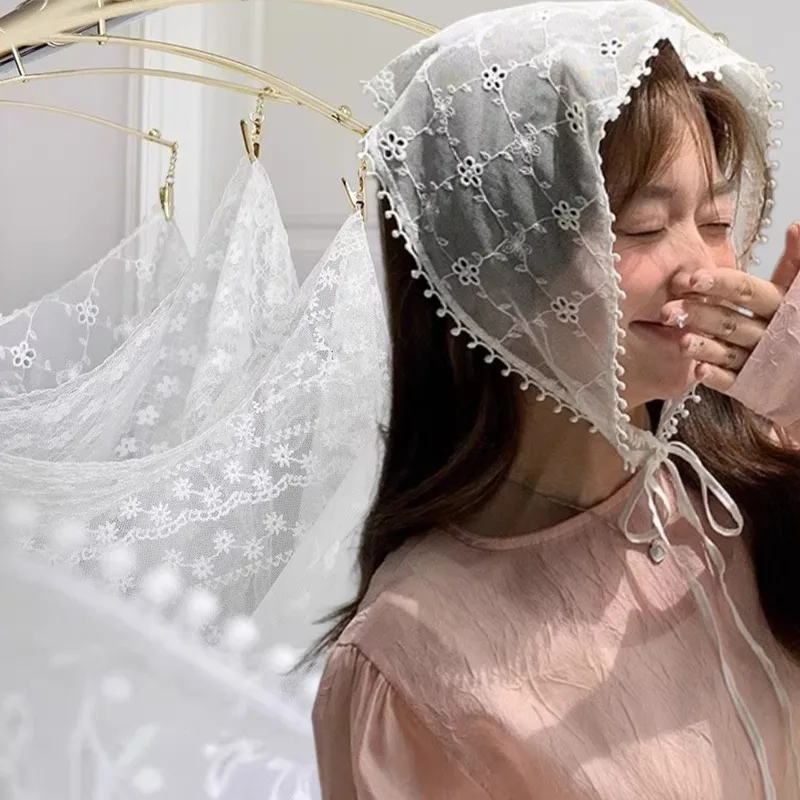 

Sweet Lace Hair Scarf Women Korean White Triangle Hair Band Strap Hair Headscarf Hat Travel Photo Kerchief Headband Accessories