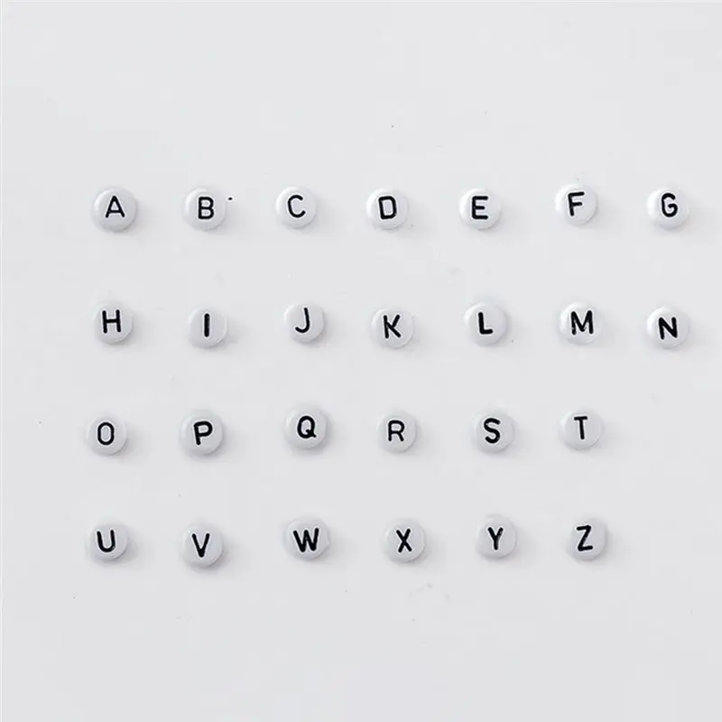 A63K& 1200Pcs A-Z White Flat Round Black Letter English Alphabet Acrylic Beads Set DIY Jewelry Bracelets Necklace Making
