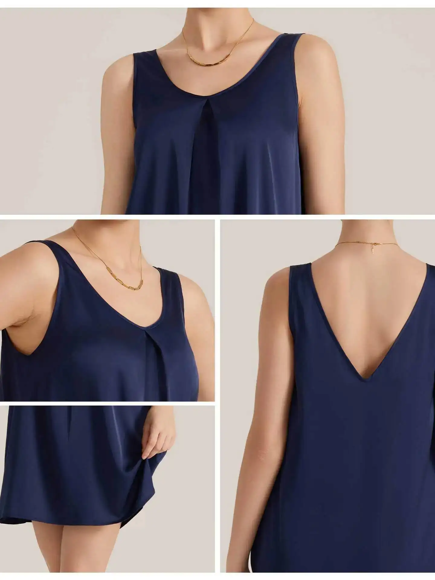 新しい女性の夏のノースリーブベストサテンシフォン V ネック寝間着魅力的なカジュアルホームウェア女性無地ドレスエレガント 63D8