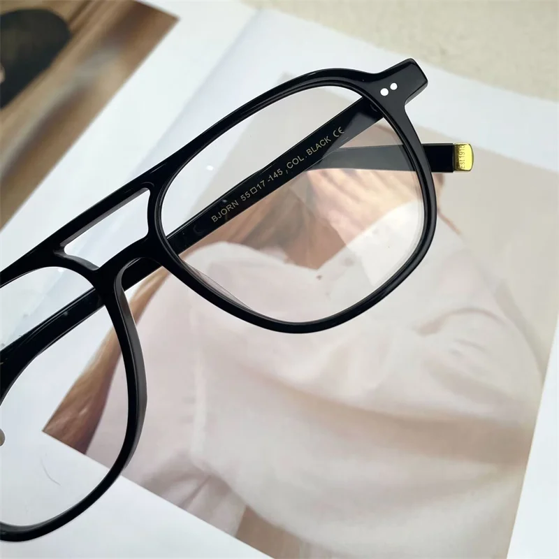 إطار نظارات BJORN-Acetate للرجال والنساء ، طراز تجريبي ، مصمم علامة تجارية ، حجم كبير ، جودة عالية ، نظارات بجسر مزدوج