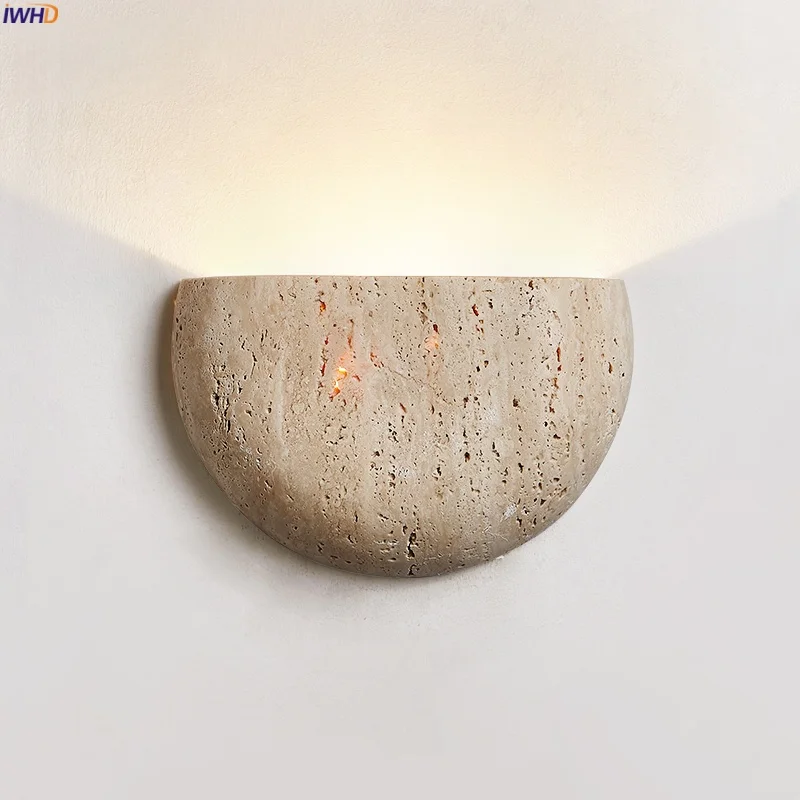 

IWHD Vintage Wabi Sabi LED Wall Lamps For Bedroom Kitchen Stair Yellow Travertine Living Room Lights Decoration Applique Murale
