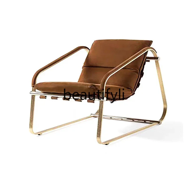 

Italian minimalist stainless steel single sofa chair modern villa home