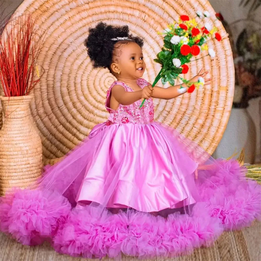 

Customized Fuchsia Flower Girl Dresses For Wedding Pearls Floor Length Quality Toddler Birthday Party Formal Events Banquet Gown