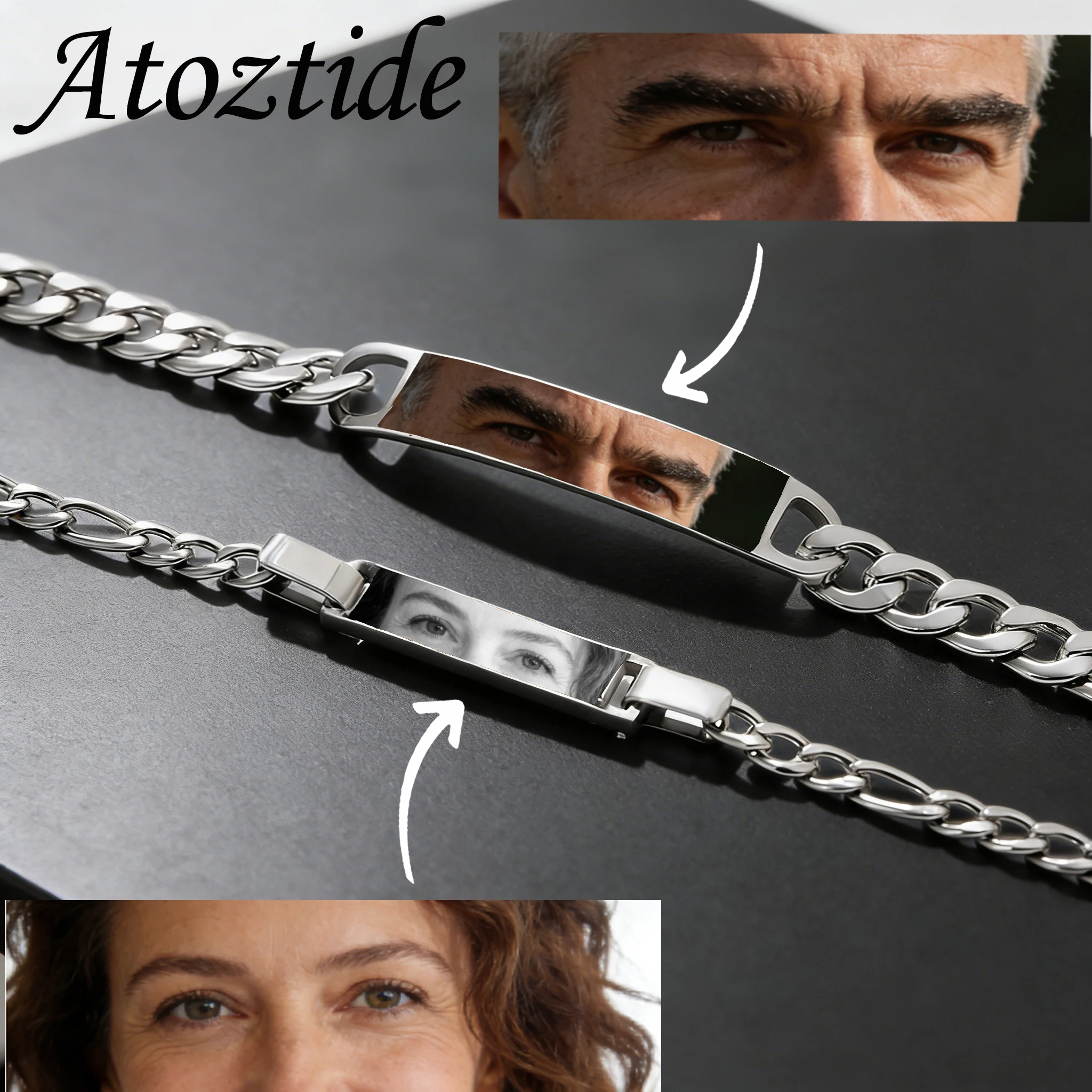 

Atoztide Engrave Print Eye Bracelet For Women Men Stainless Steel Jewelry Adjustable Figaro Chain Personalized Birthday Gift