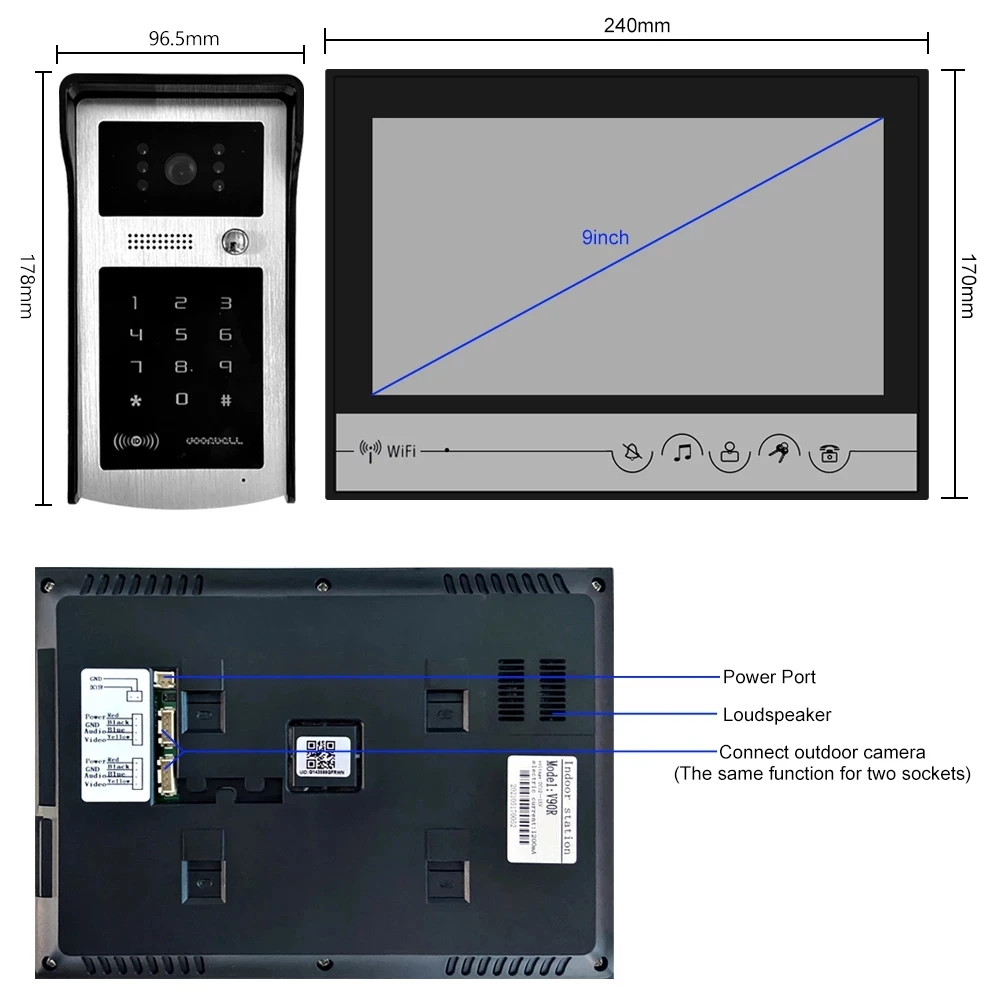 Imagem -04 - Wi-fi Video Intercom para Casa Campainha com Câmera Teclado com Senha Rfid App Controle Remoto Video Call Campainha para Apartamento 9in