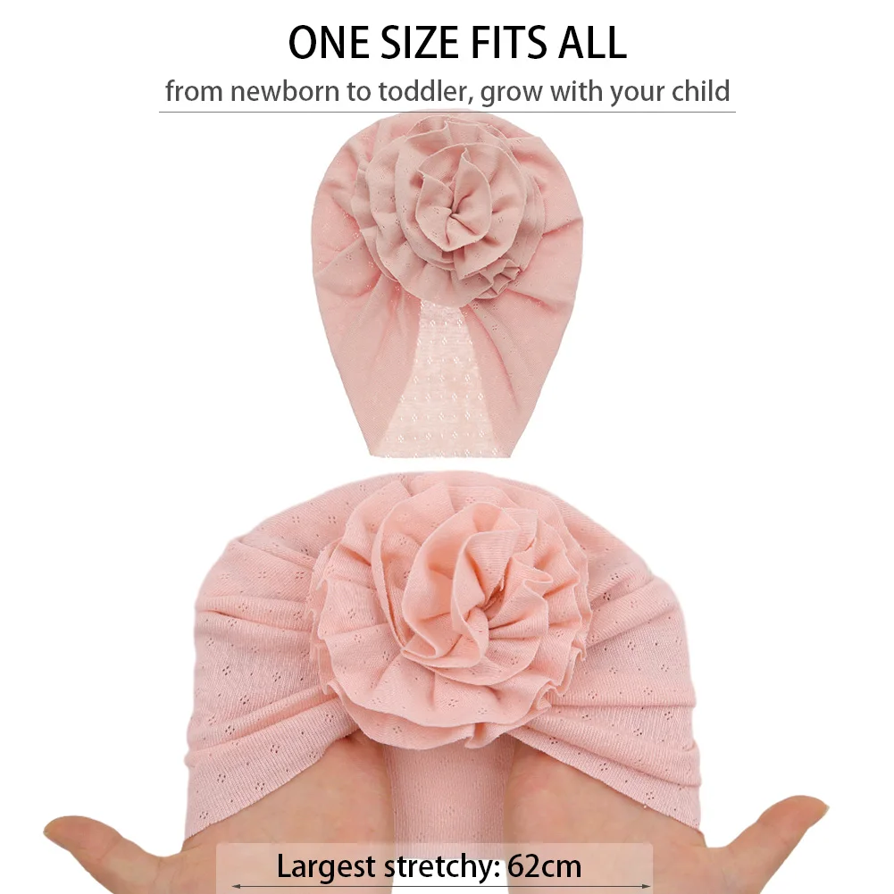 Organic Cotton Blossom Baby Turban Hats Hollow Newborn Boys Girls Flower Ruffled Caps Solid Korean Headwraps Kids Soft Headwear