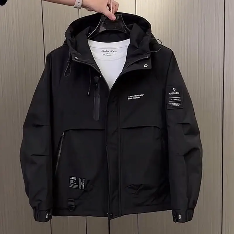 

Американская повседневная мужская куртка с капюшоном, ранняя осень, рабочая одежда, модная универсальная куртка для отдыха, пухозащитная ткань из бычьей ткани