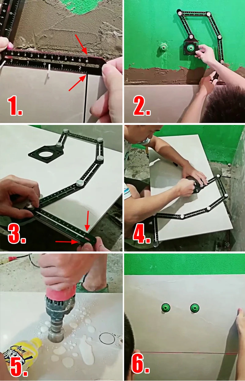 ONKEL.J 6-fold Aluminium Alloy Angle Finder Measuring Ruler Perforated Mold  template tool locator drill guide tile hole