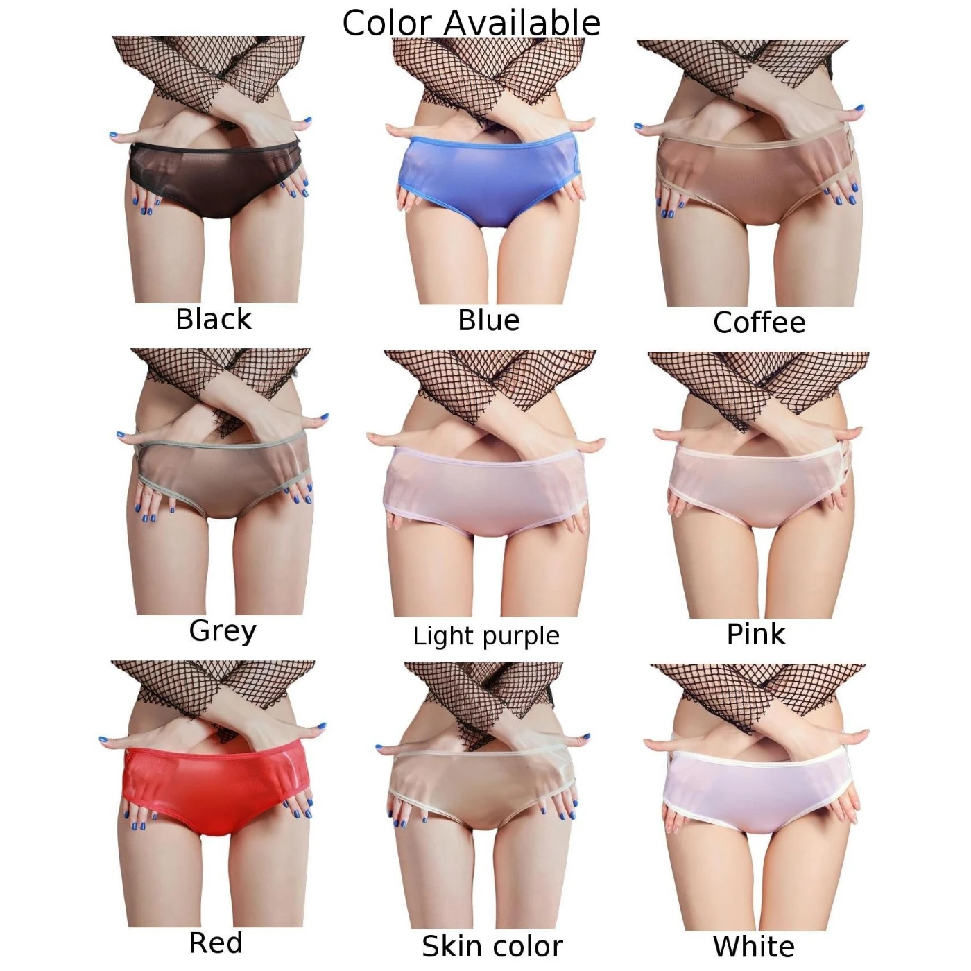 Mens Stretch Underpants Hollow Out Thong Oil Shiny Underwear Ice Silky Sexy Smooth G-string Briefs Bikini Sheer Knickers