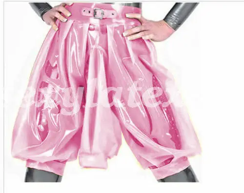 

100% Latex Rubber Knee-length Boxer Shorts Pink Lose Gummi Short Pants S-XXL