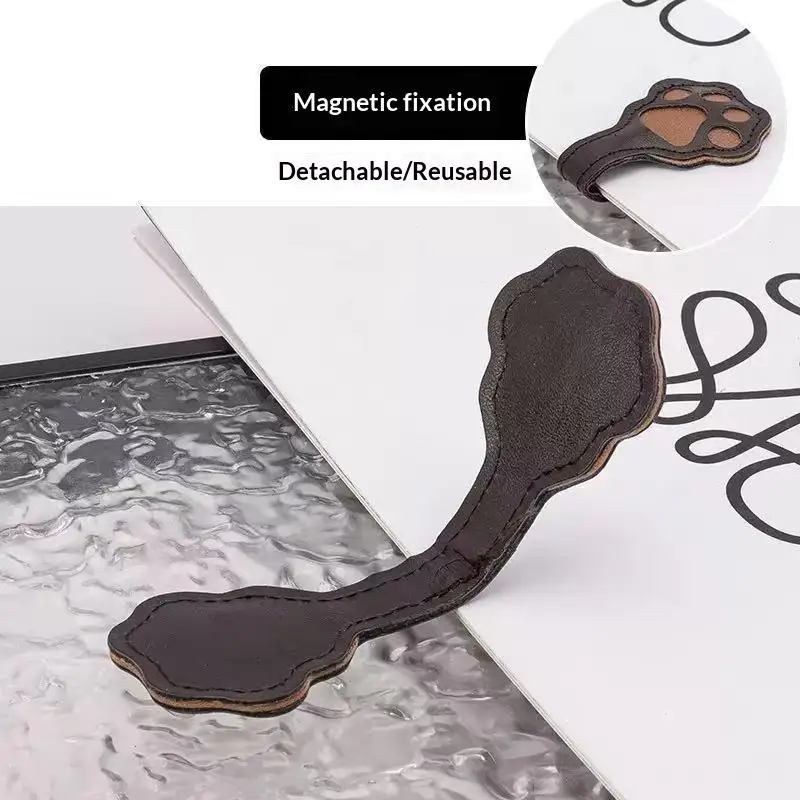 Embossed Cat Paw PU Leather Magnetic Bookmark Book Reading Accessory For Book Lovers