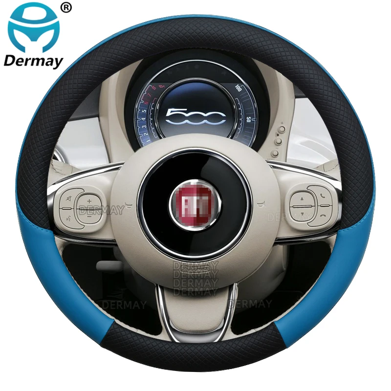 100% DERMAY Brand PU Leather Car Steering Wheel Cover Non-slip for Fiat 500 High Quality Auto Accessories