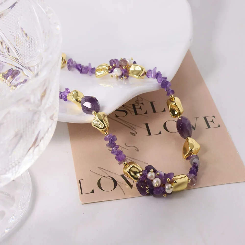 Amethyst Natural Pearl Necklace, Simple Niche Design, High-end Clavicle Chain, Fashionable Commuter Ins Style Neck Accessory