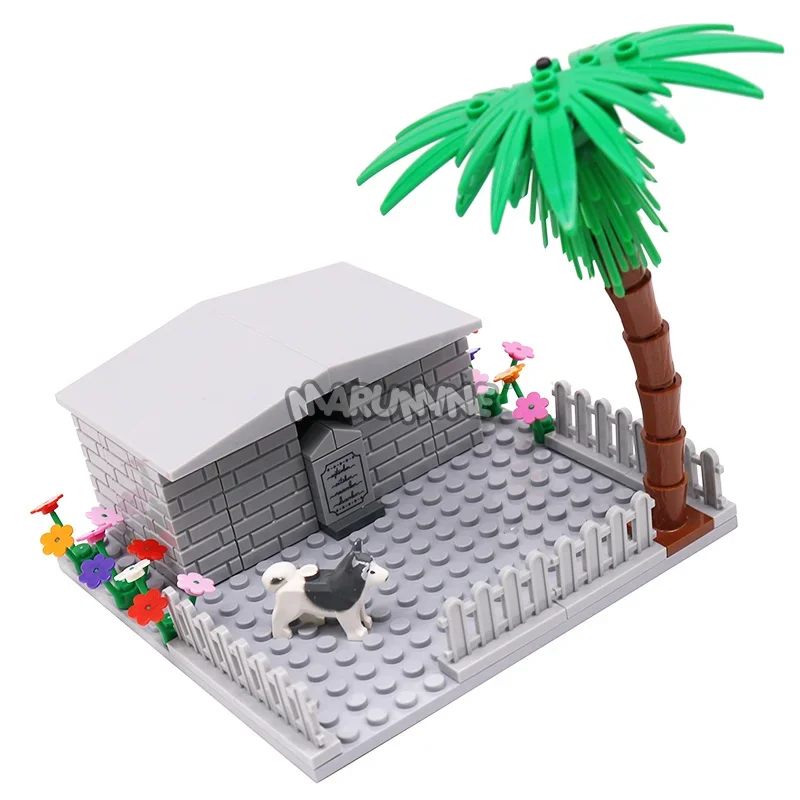 MARUMINE 2 セット MOC 犬の墓地シーン DIY パーツフェンスハウス墓石動物植物庭ビルディングブロックおもちゃ子供のギフト