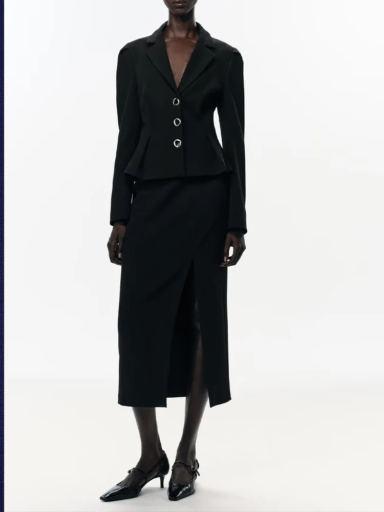 

Новая женская одежда в европейском стиле, модная и универсальная, элегантная однотонная куртка и юбка с пышными рукавами.