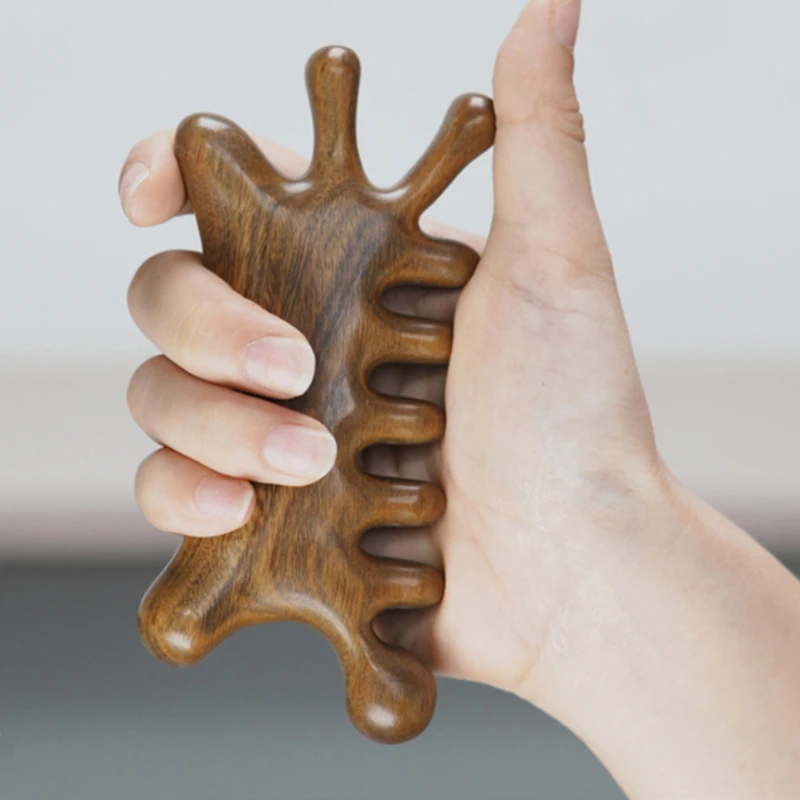 

Расческа для массажа головы, расческа из сандалового дерева с широкими зубьями, антистатическая гладкая шея, меридиан тела, спа-инструменты, скребковый массажер для кожи головы