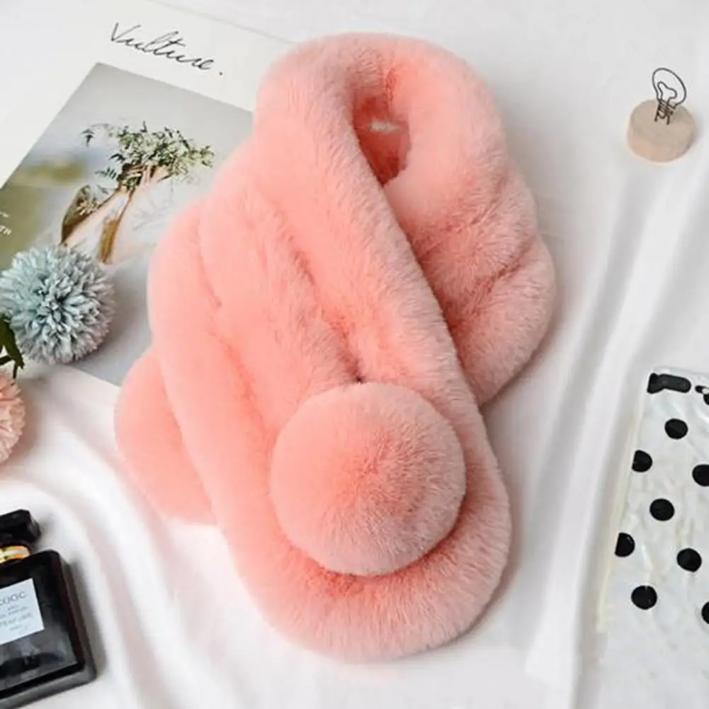 Girl Lolita Neckerchief Faux Rabbit Fur Sweet Plush Ball Furry Scarf Wrap Winter Neck Warmer Elegant Wedding Banquet Shawl