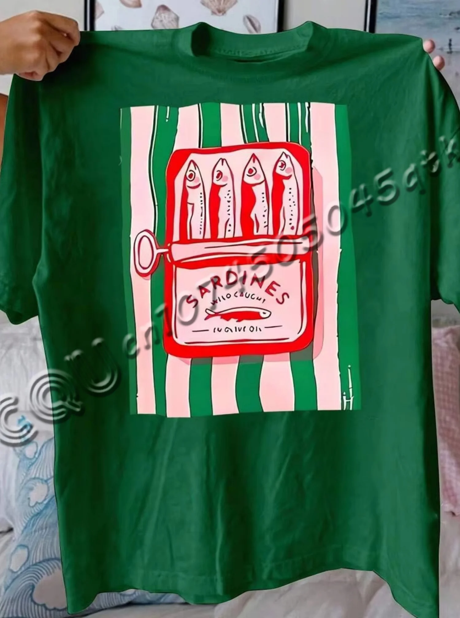 

Летняя женская футболка с принтом Сардина, хлопковая футболка с круглым вырезом, дышащий материал, с коротким рукавом, повседневный модный женский топ