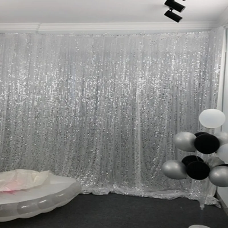 10ftx20ft Seamless Shinny Silver Backdrop Curtain Photography Photo Booth Wedding Event Sequin Background Backdrops Drap