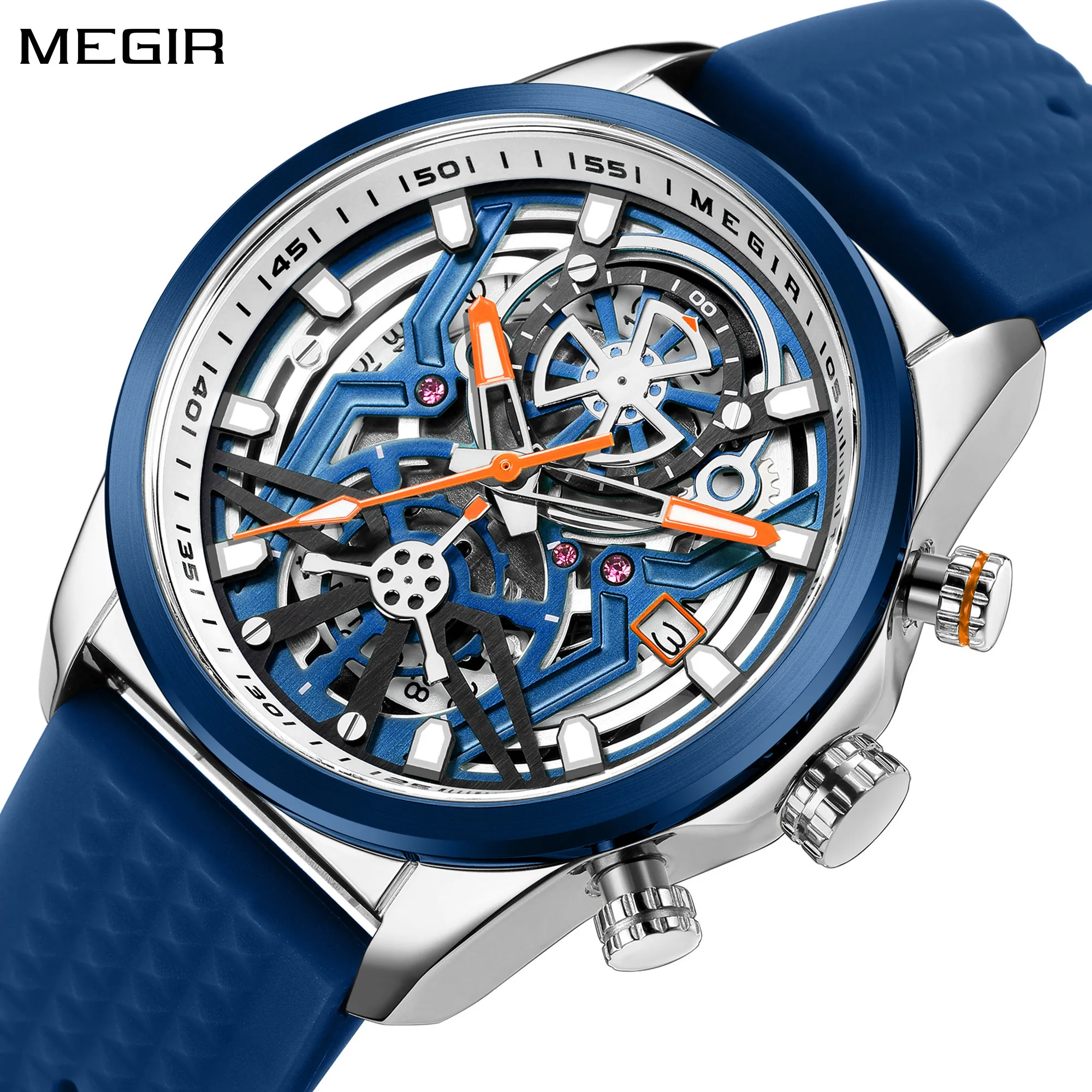 

MEGIR мужские часы с хронографом, модные кварцевые наручные часы, водонепроницаемые светящиеся спортивные военные часы, часы с автоматической датой 2235