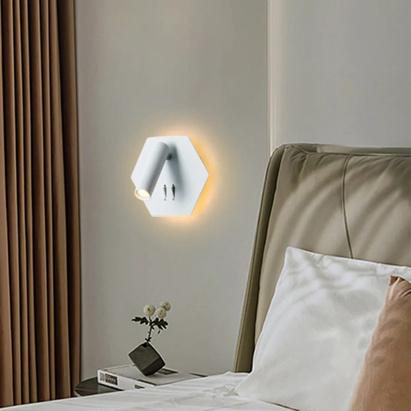 Hotel LED Creative Backlit Wall Light Luxury Design With Adjustable Spot Light Eye Protection Bedhead Reading Wall Light