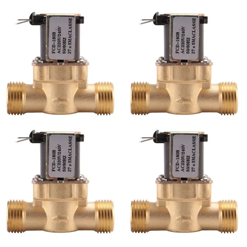 DT17 4pcs 1/2 Inch AC 220V Normally Closed Brass Electric Solenoid Magnetic Valve Water Valve Solenoid Valves