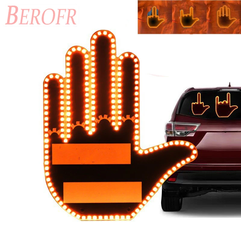 New Fun Universal Car LED Finger Light with Remote Car Rear Window Sign Amber Middle Finger Warning Brake Light Road Rage Sign