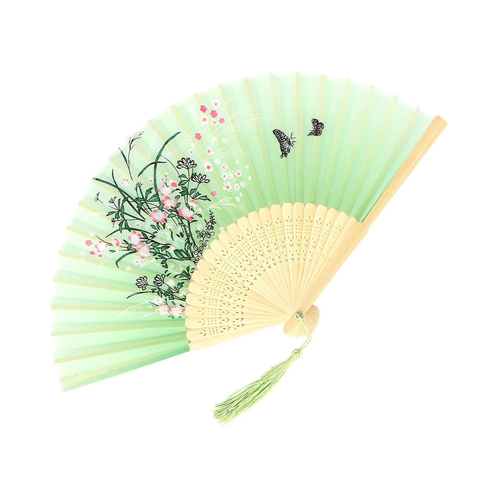 

Новое поступление, складной веер для классических танцев с кисточкой, элегантный женский веер с деревянным хвостовиком, китайский и японский высококачественный веер