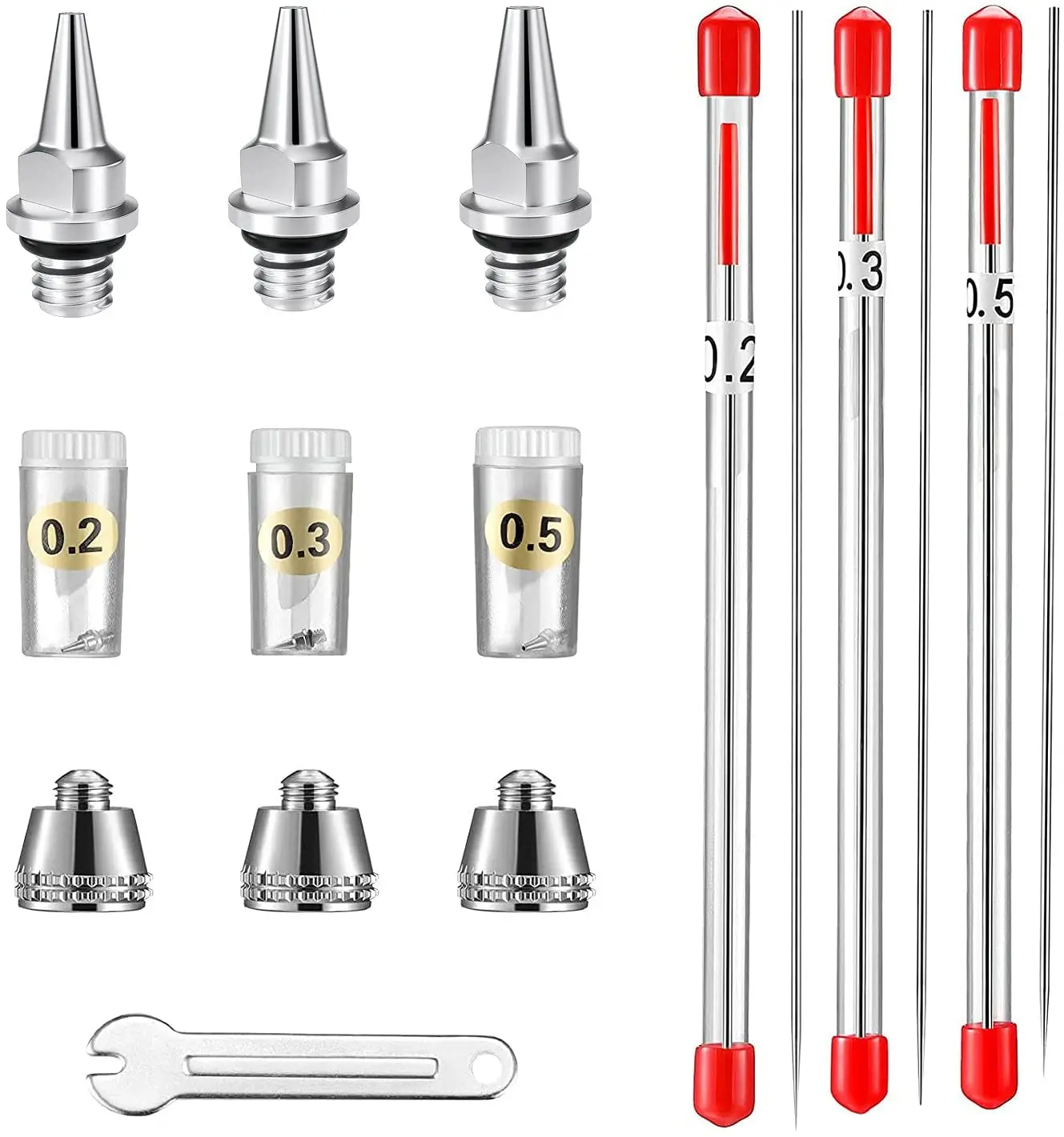 Airbrush Replacement Parts Kit with Airbrush Nozzle Needle Nozzle Cap Replacement Airbr Cleaning and Maintenance Combination Set