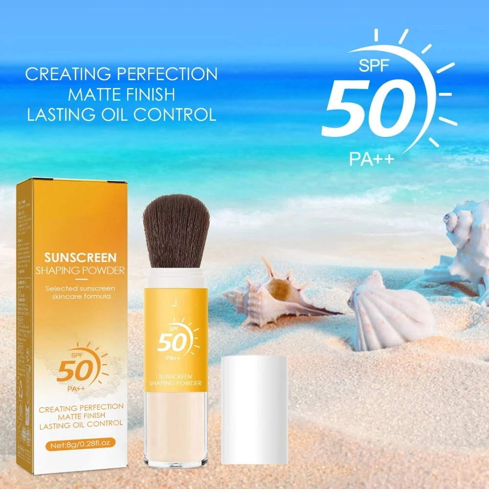 Natural Waterproof SPF 50 Brush Sunscreen Powder Matte Oil Control Loose Powder Sunblock Long Lasting Finishing Powder Face Care